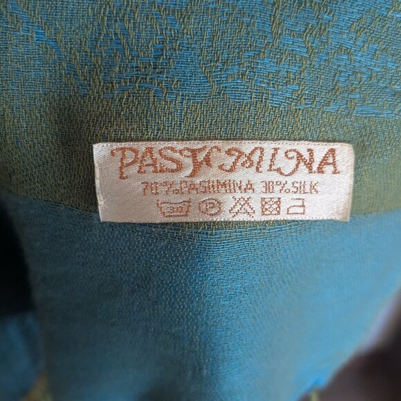 Pashmina Shawl/Scarf Women Pashmina Paisley Jacquard Wrap Turquoise and Green - Picture 4 of 4